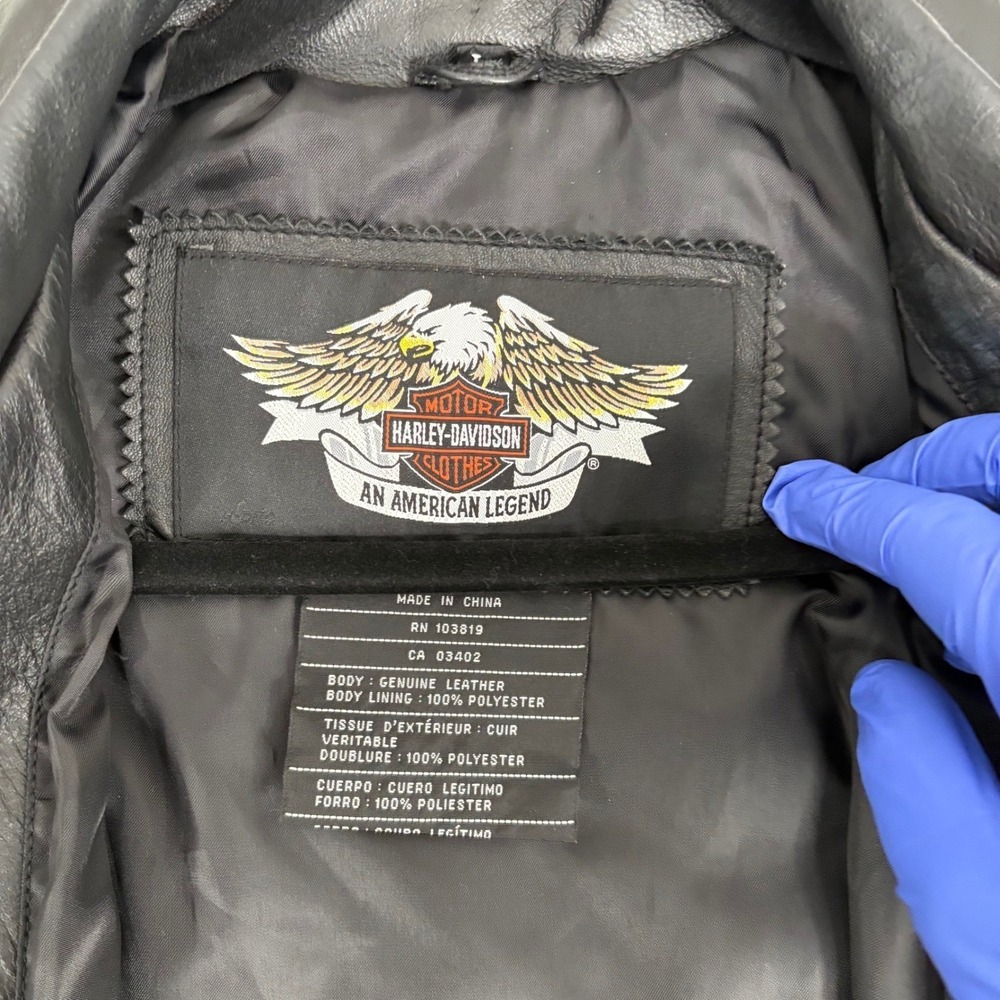 Harley Davidson Womens Leather Jacket Black Large Embroidered Logo Pockets - Picture 6 of 16